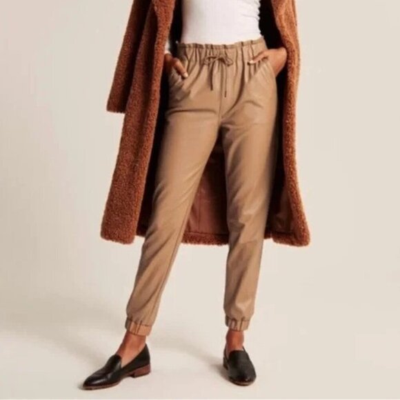 Abercrombie & Fitch Pants - Abercrombie & Fitch faux leather joggers in Camel Beige and Size Medium